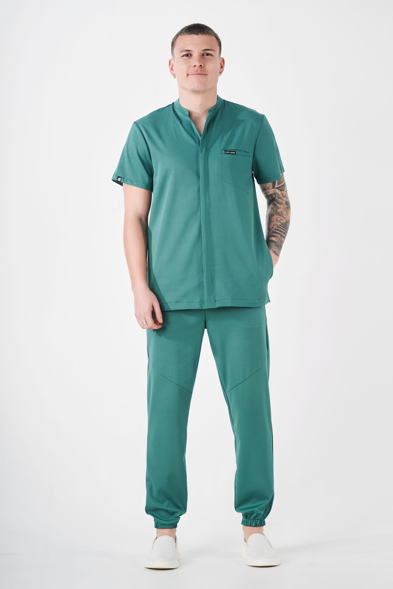 SAUMUR - jogger scrub pants - Deep Green