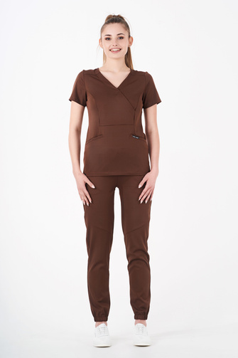 Komplet medyczny damski Louis Lanier (bluza Nantes, joggery Arles) - Chocolate Brown